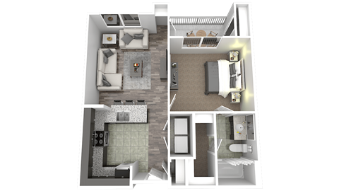 Floor plan for 1 bed, 1 bath, 590 sqft